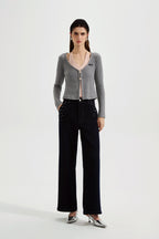 Grey Two-Piece Diamond-Studded Button-Up Strapless Cardigan