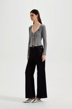 Grey Two-Piece Diamond-Studded Button-Up Strapless Cardigan