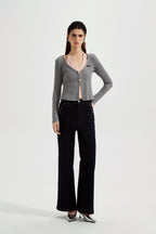 Grey Two-Piece Diamond-Studded Button-Up Strapless Cardigan