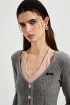 Grey Two-Piece Diamond-Studded Button-Up Strapless Cardigan