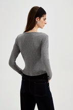 Grey Two-Piece Diamond-Studded Button-Up Strapless Cardigan