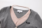 Grey Two-Piece Diamond-Studded Button-Up Strapless Cardigan