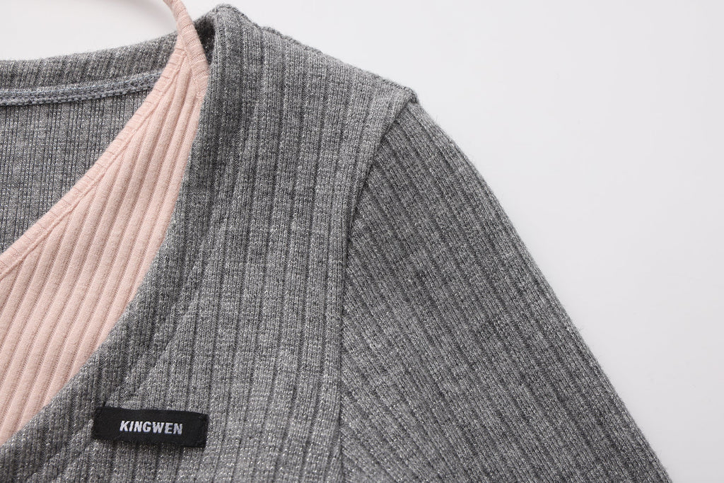 Grey Two-Piece Diamond-Studded Button-Up Strapless Cardigan
