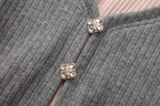Grey Two-Piece Diamond-Studded Button-Up Strapless Cardigan
