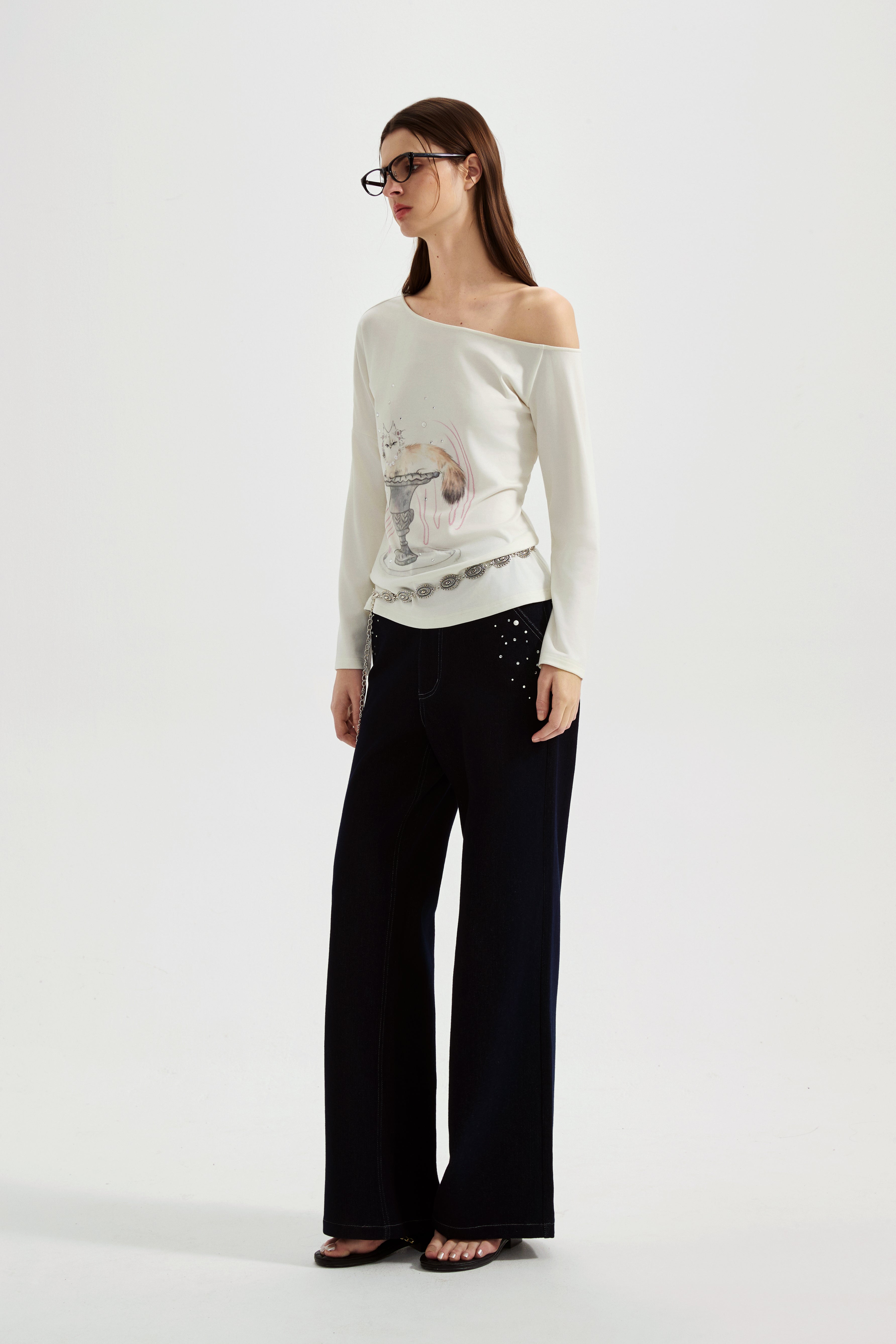 White Kitten Print T-Shirt