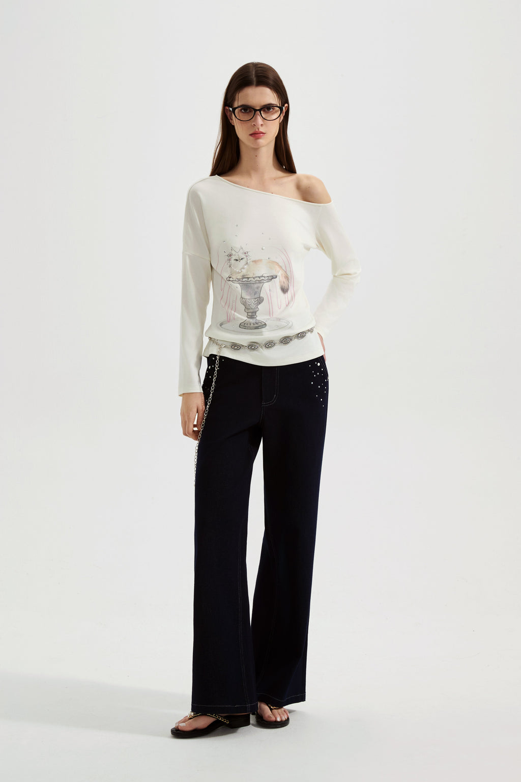 White Kitten Print T-Shirt