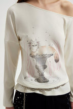 White Kitten Print T-Shirt