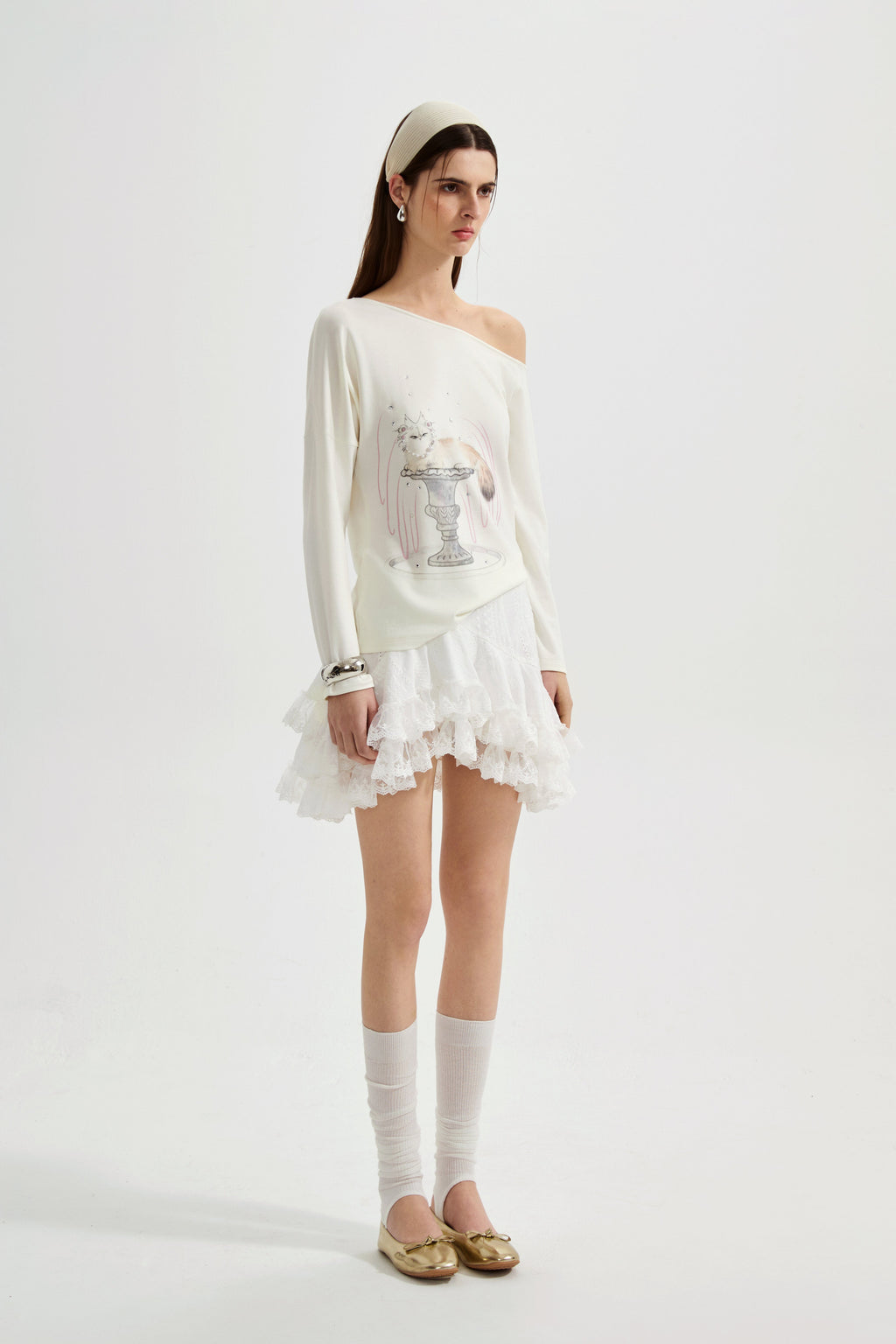 White Kitten Print T-Shirt