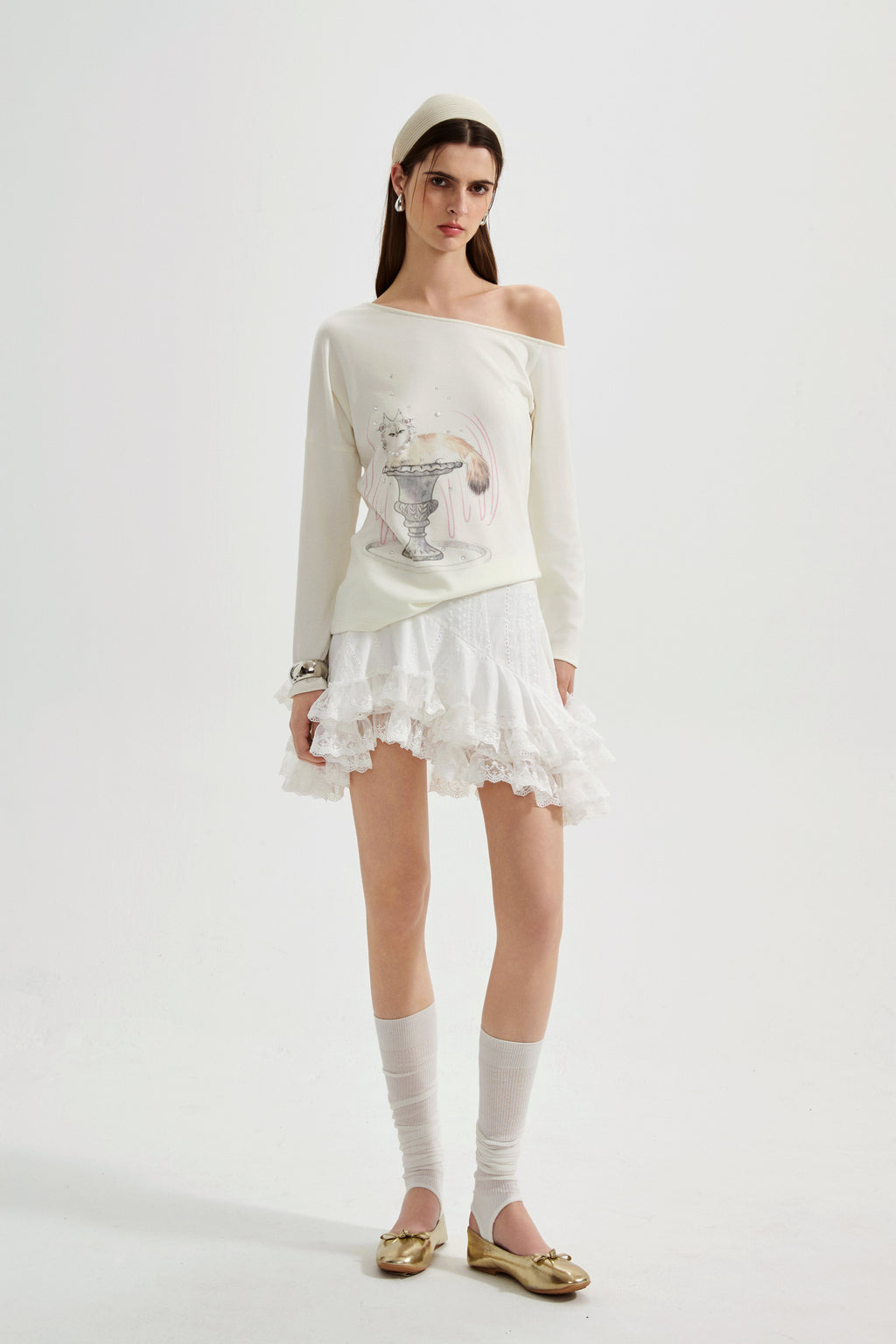 White Kitten Print T-Shirt