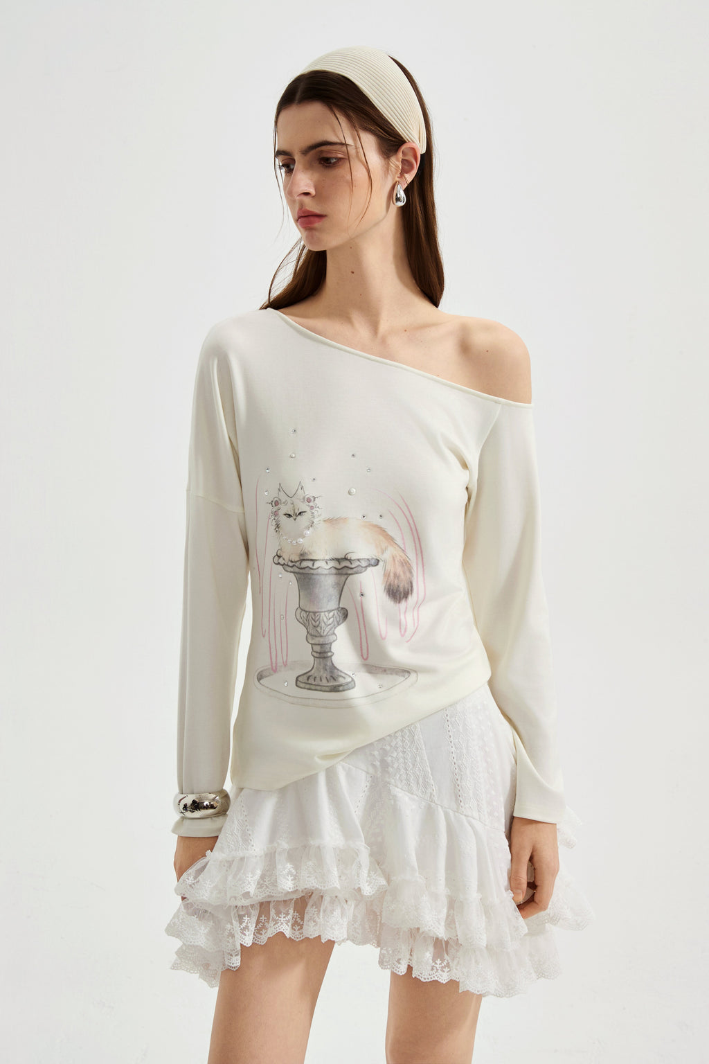 White Kitten Print T-Shirt