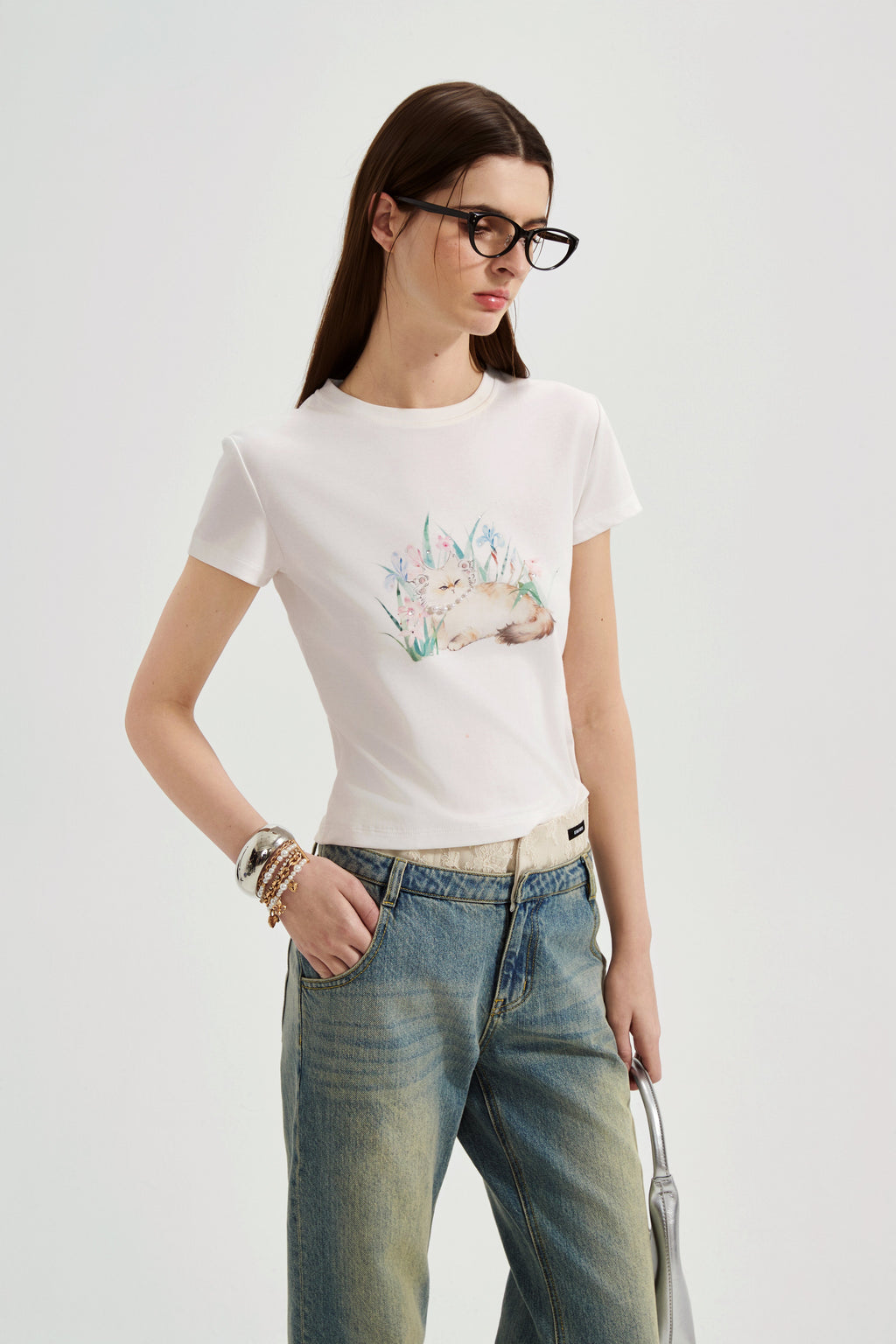 White Cat Short Sleeved Tee