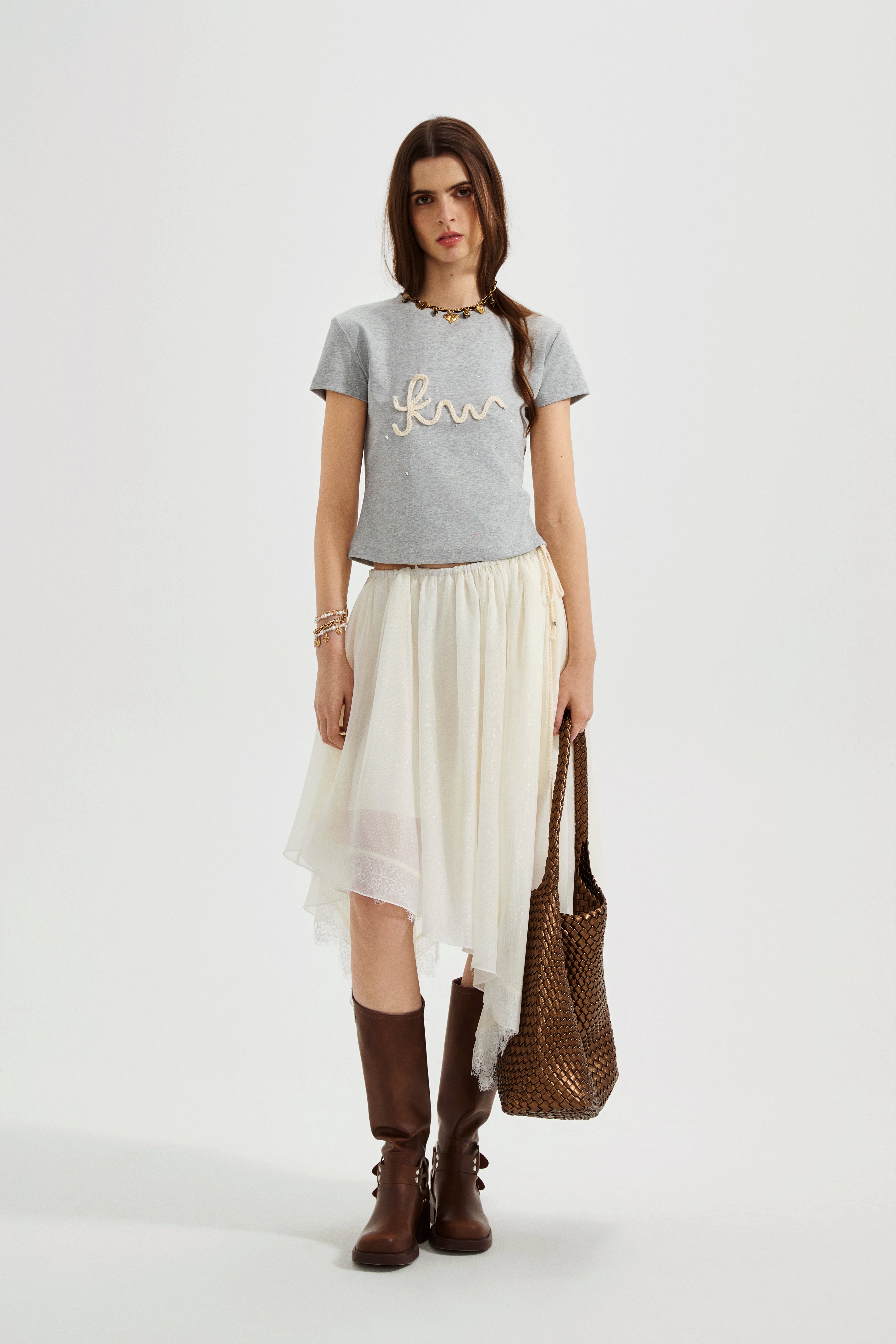 Grey Text Short Sleeved Tee