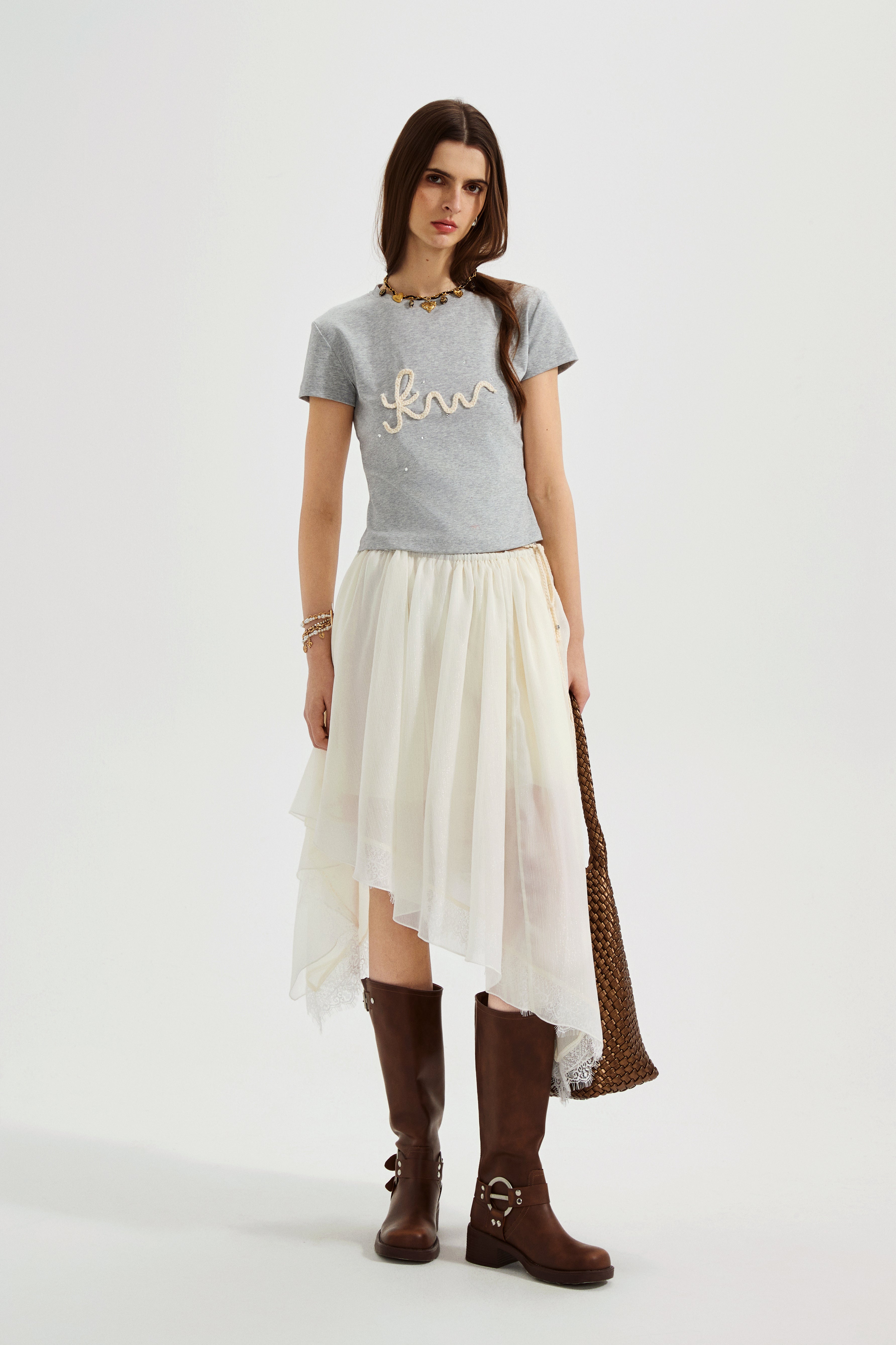 Grey Text Short Sleeved Tee