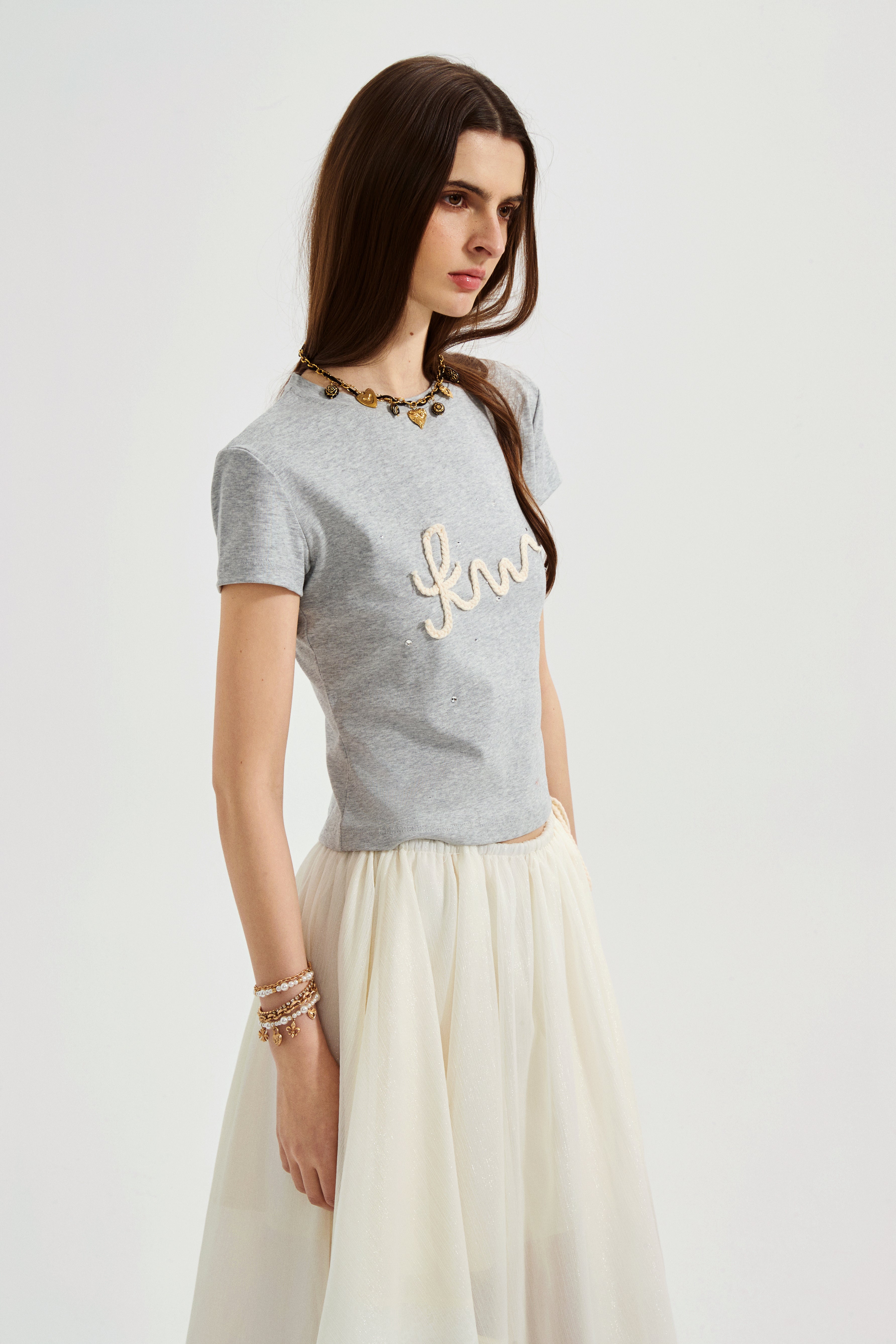 Grey Text Short Sleeved Tee