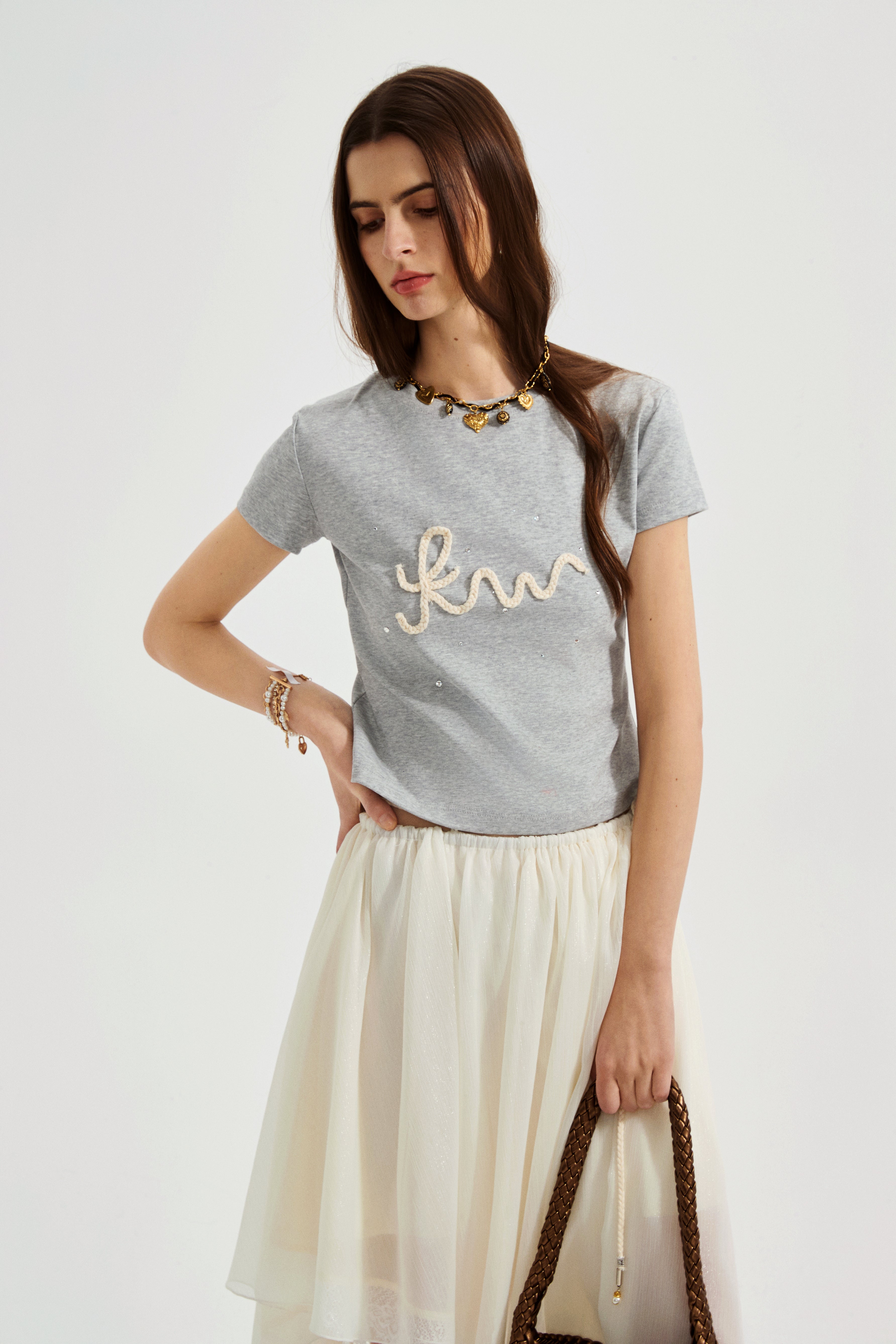 Grey Text Short Sleeved Tee