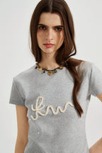 Grey Text Short Sleeved Tee