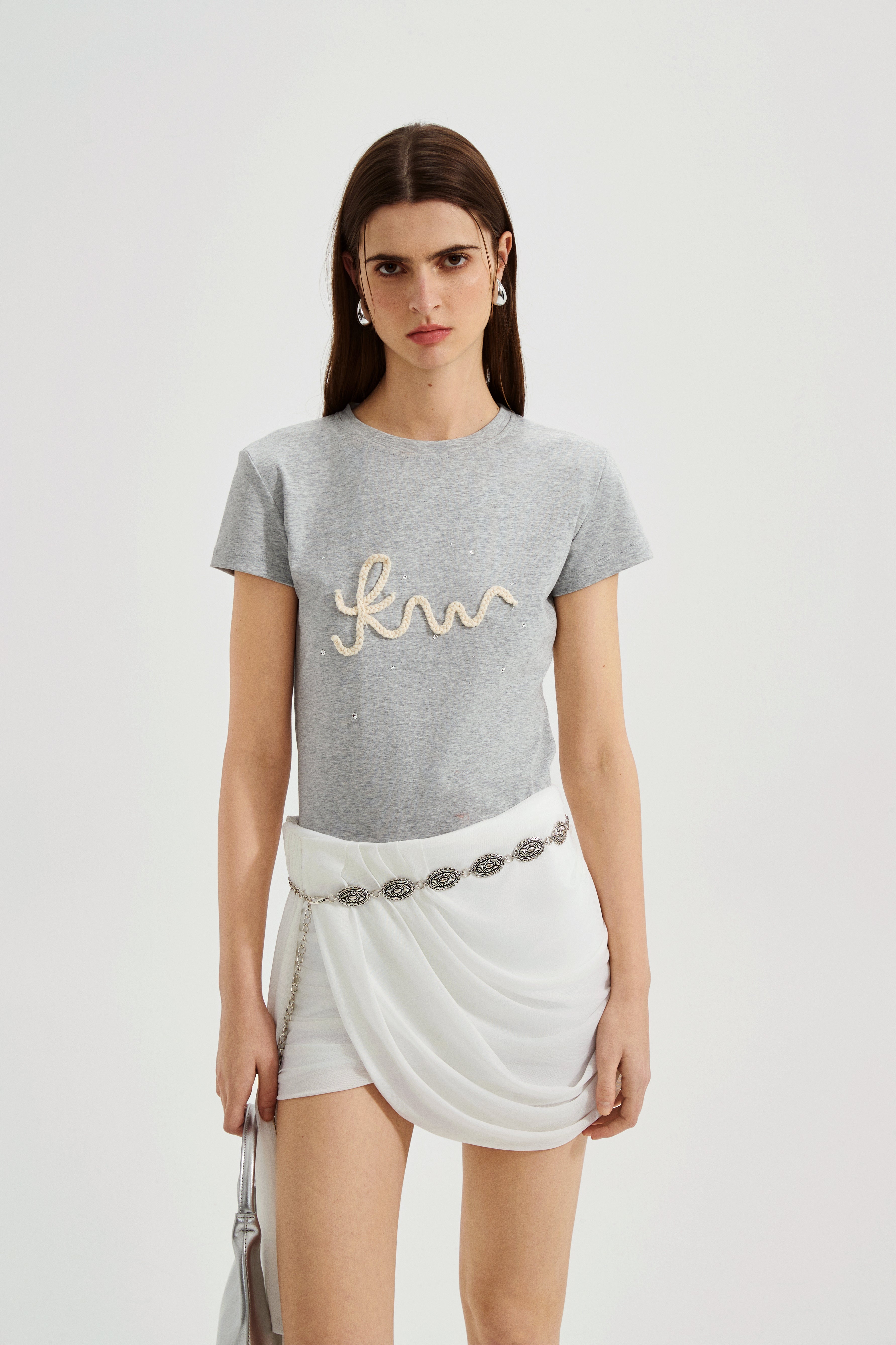 Grey Text Short Sleeved Tee