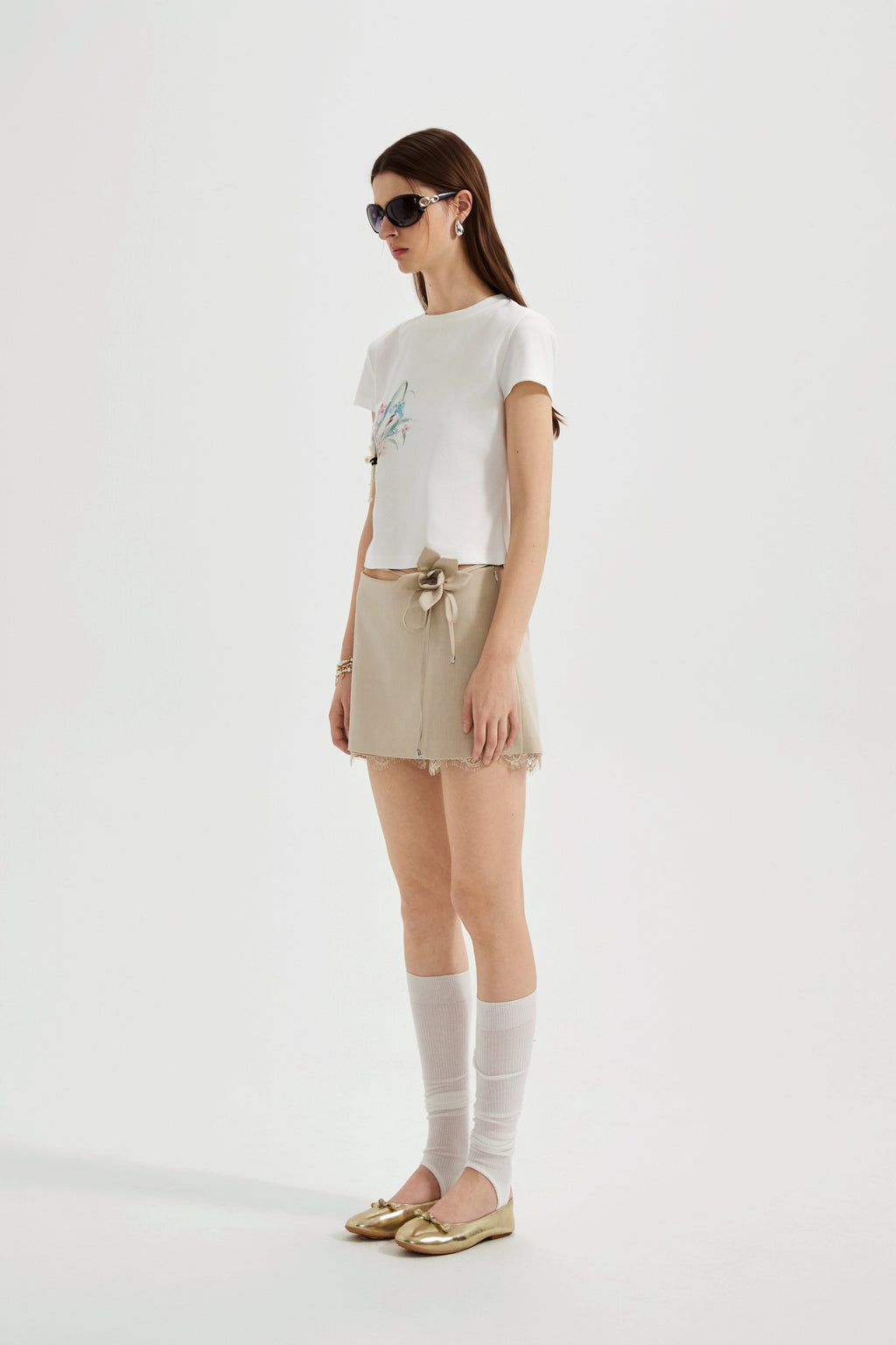 White Floral Gradient Short-Sleeved Tee