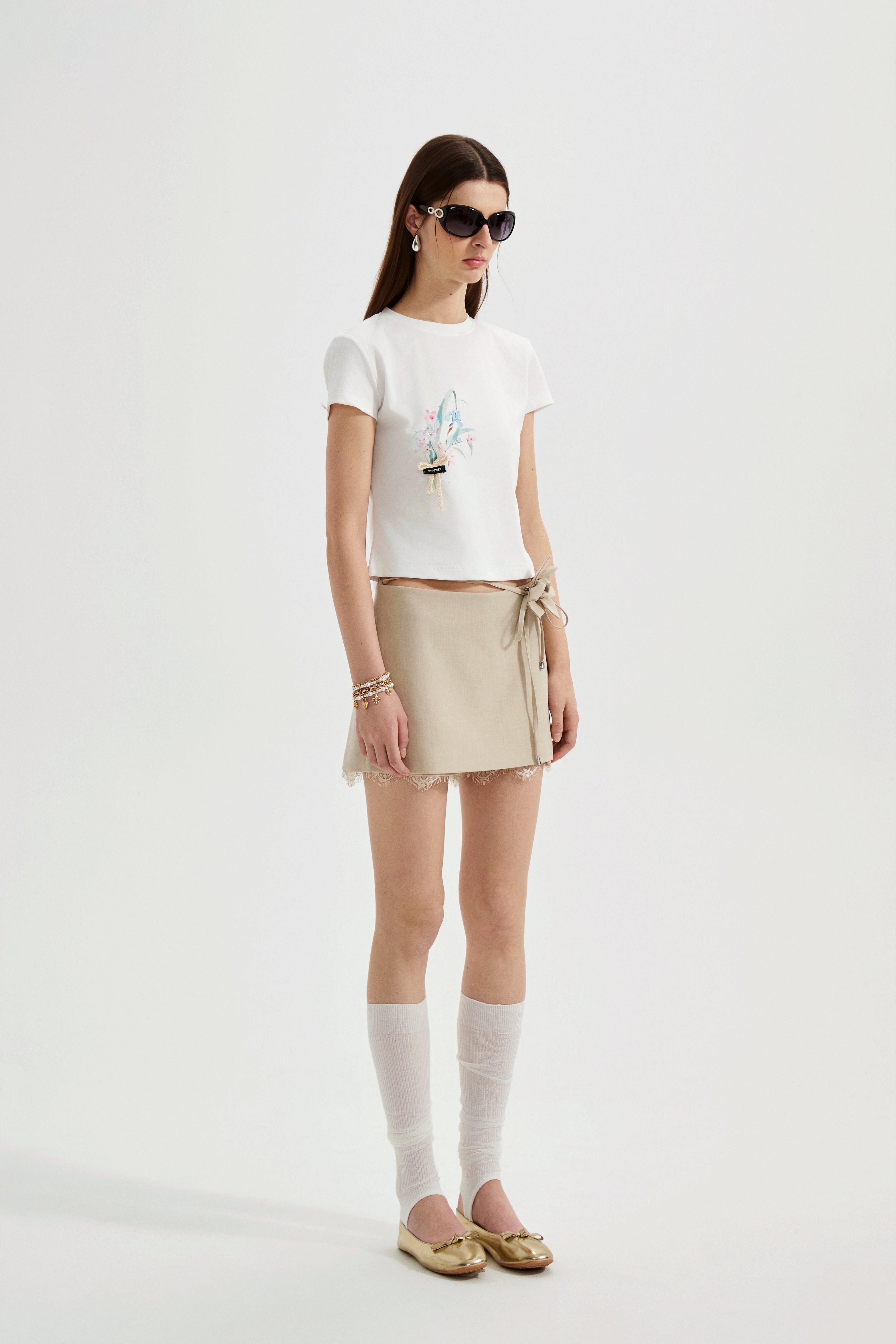 White Floral Gradient Short-Sleeved Tee