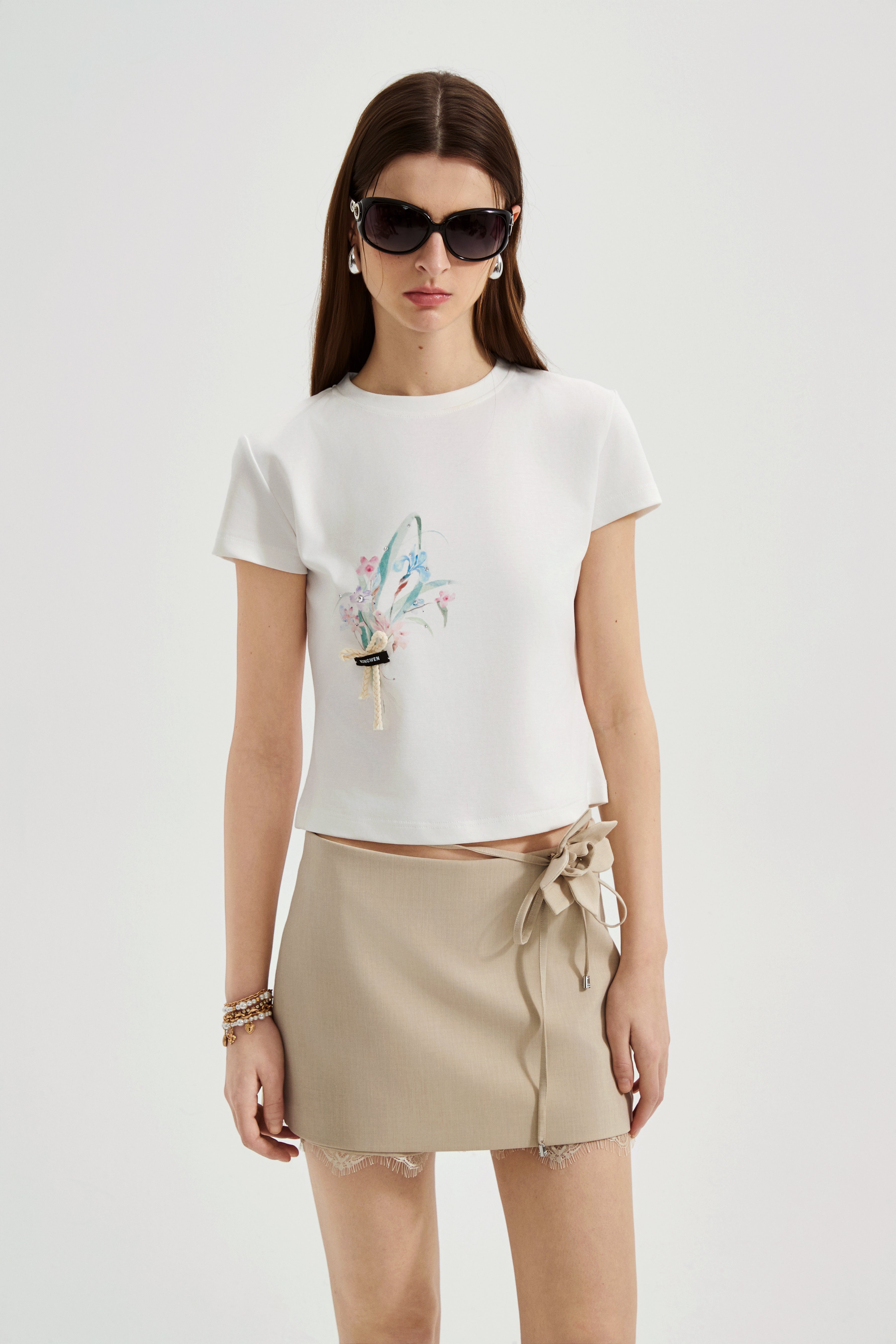 White Floral Gradient Short-Sleeved Tee