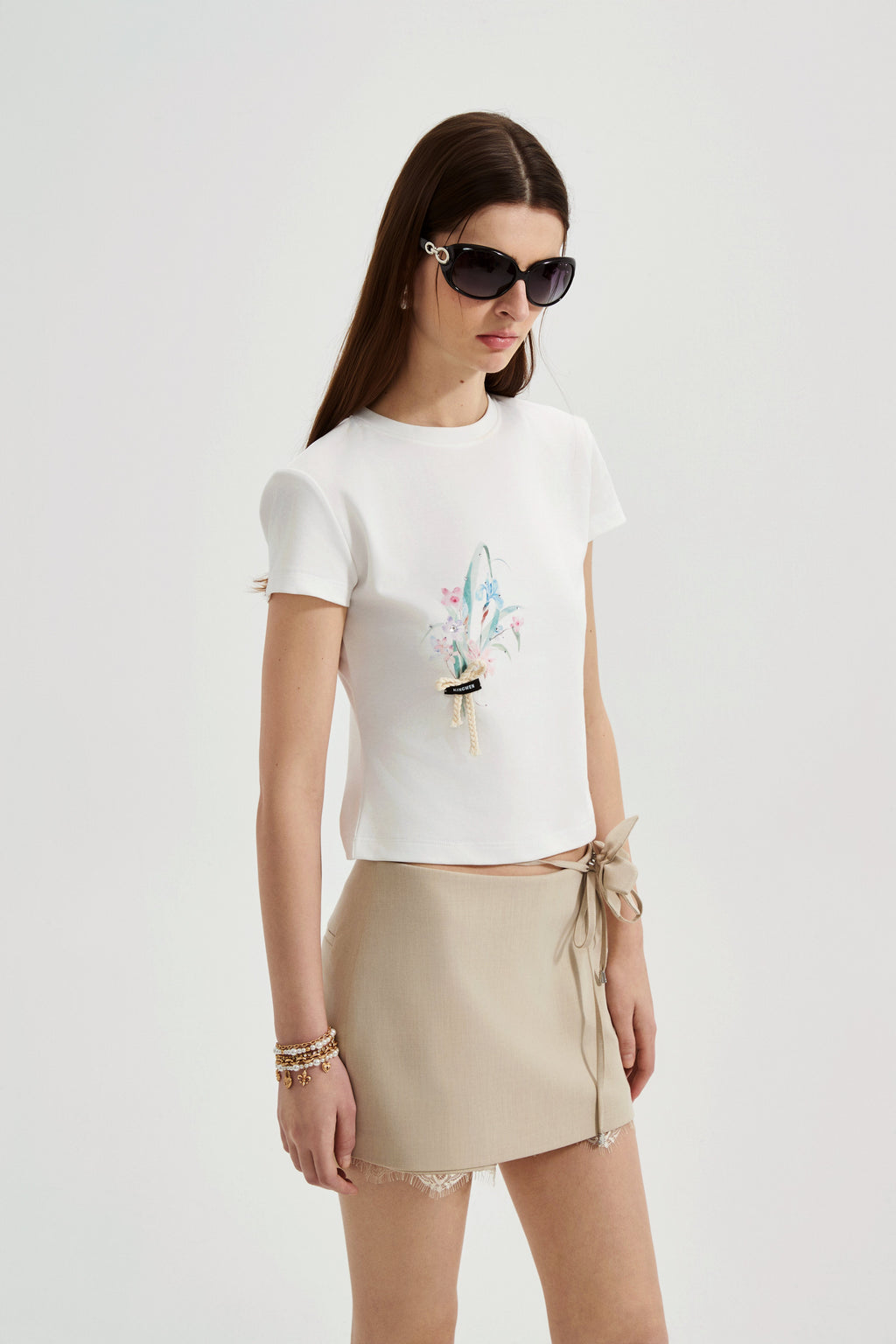 White Floral Gradient Short-Sleeved Tee