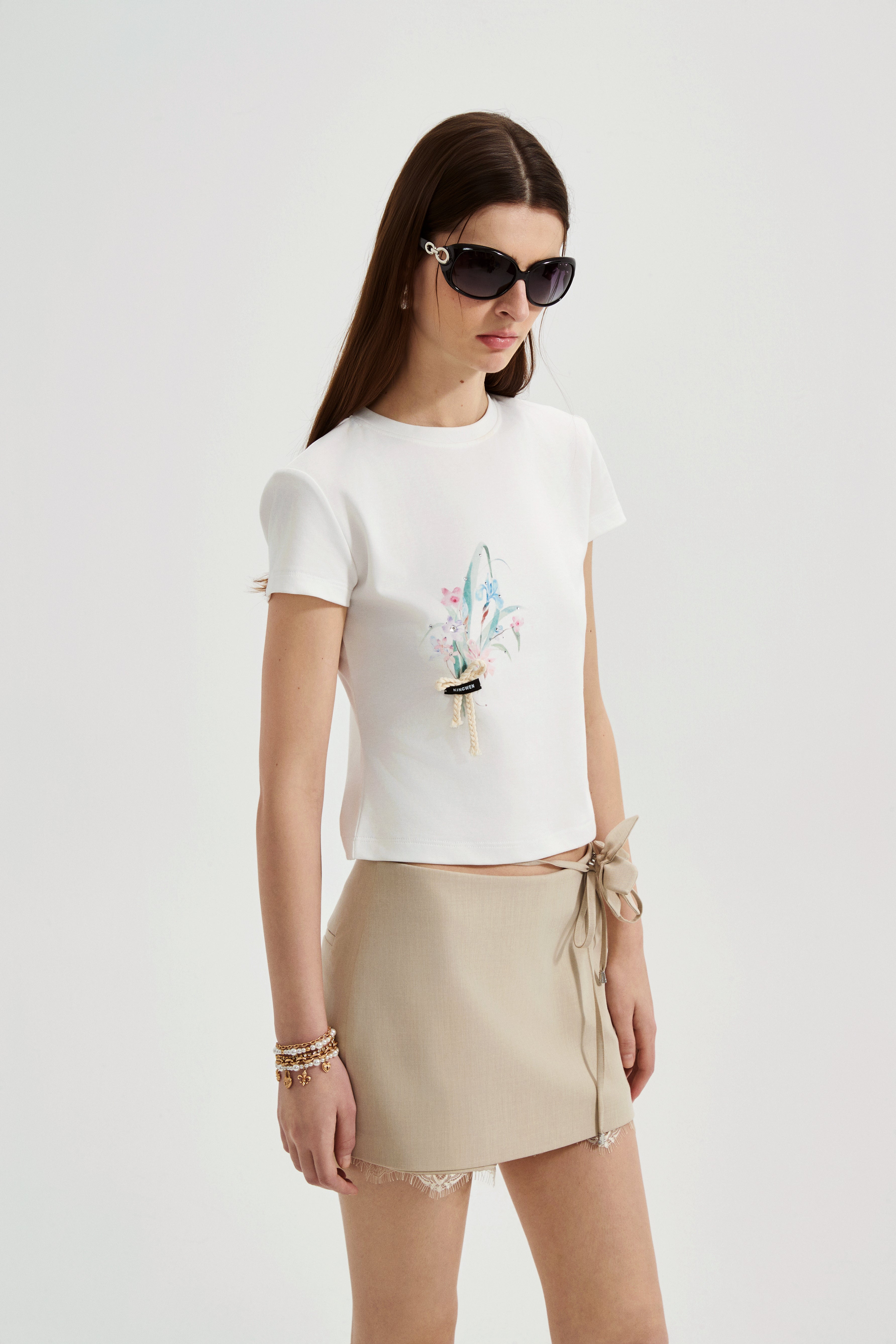 White Floral Gradient Short-Sleeved Tee