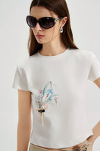 White Floral Gradient Short-Sleeved Tee