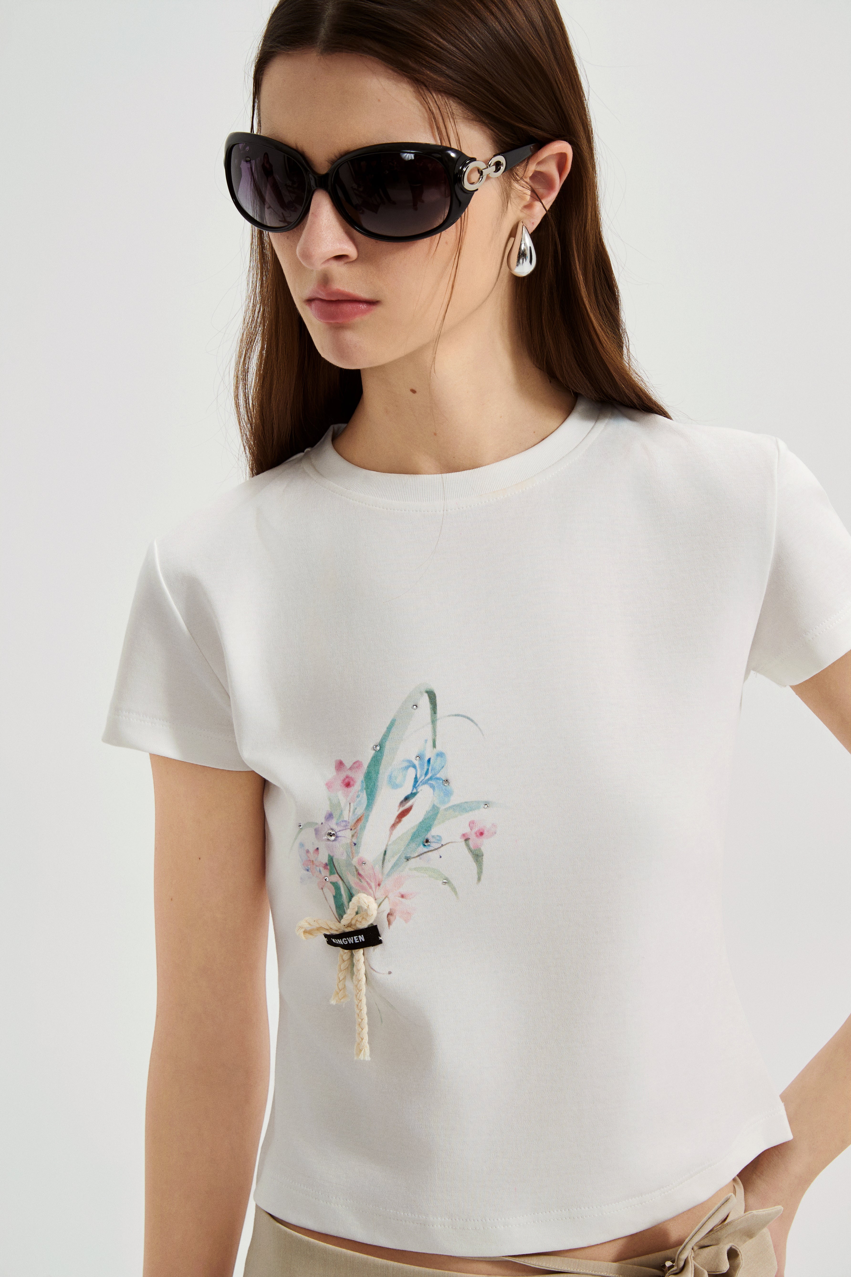 White Floral Gradient Short-Sleeved Tee