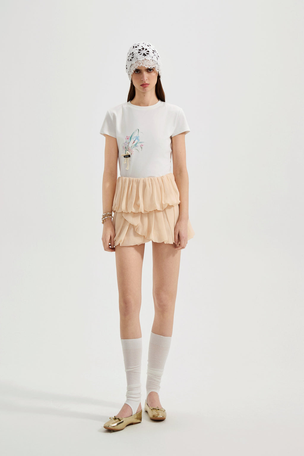 White Floral Gradient Short-Sleeved Tee