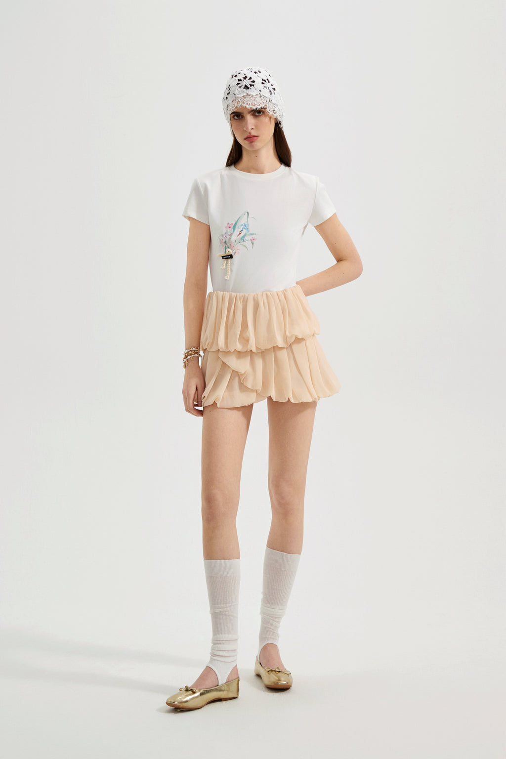 White Floral Gradient Short-Sleeved Tee