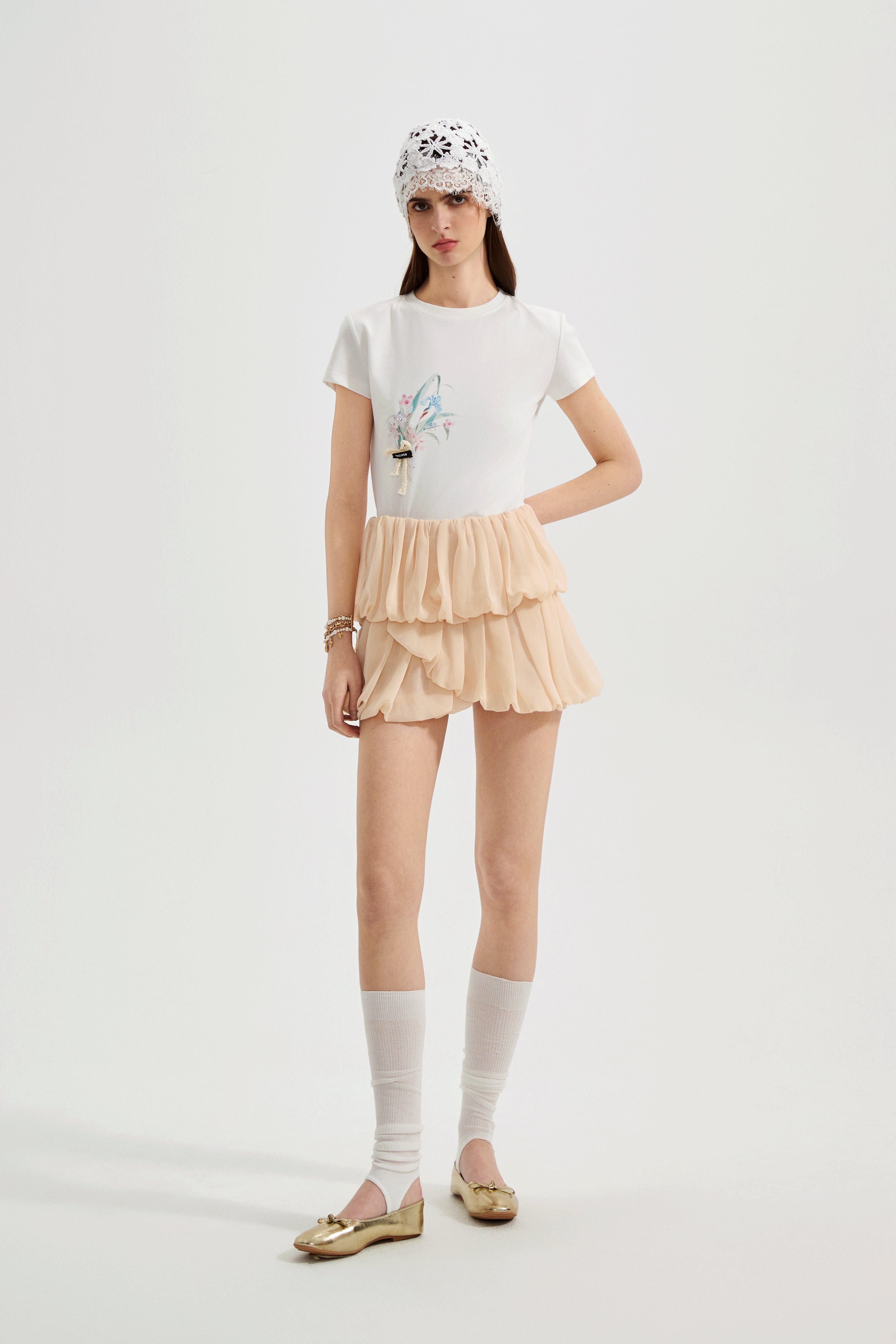 White Floral Gradient Short-Sleeved Tee