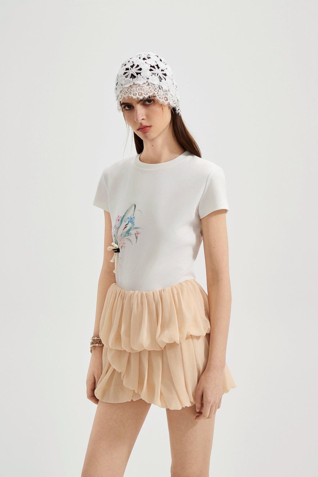 White Floral Gradient Short-Sleeved Tee