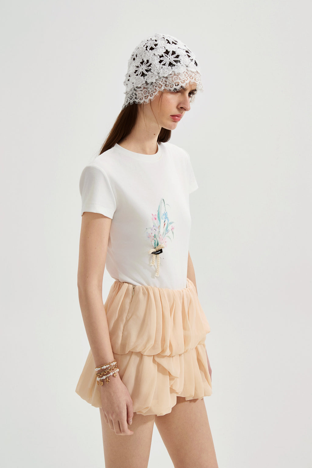 White Floral Gradient Short-Sleeved Tee