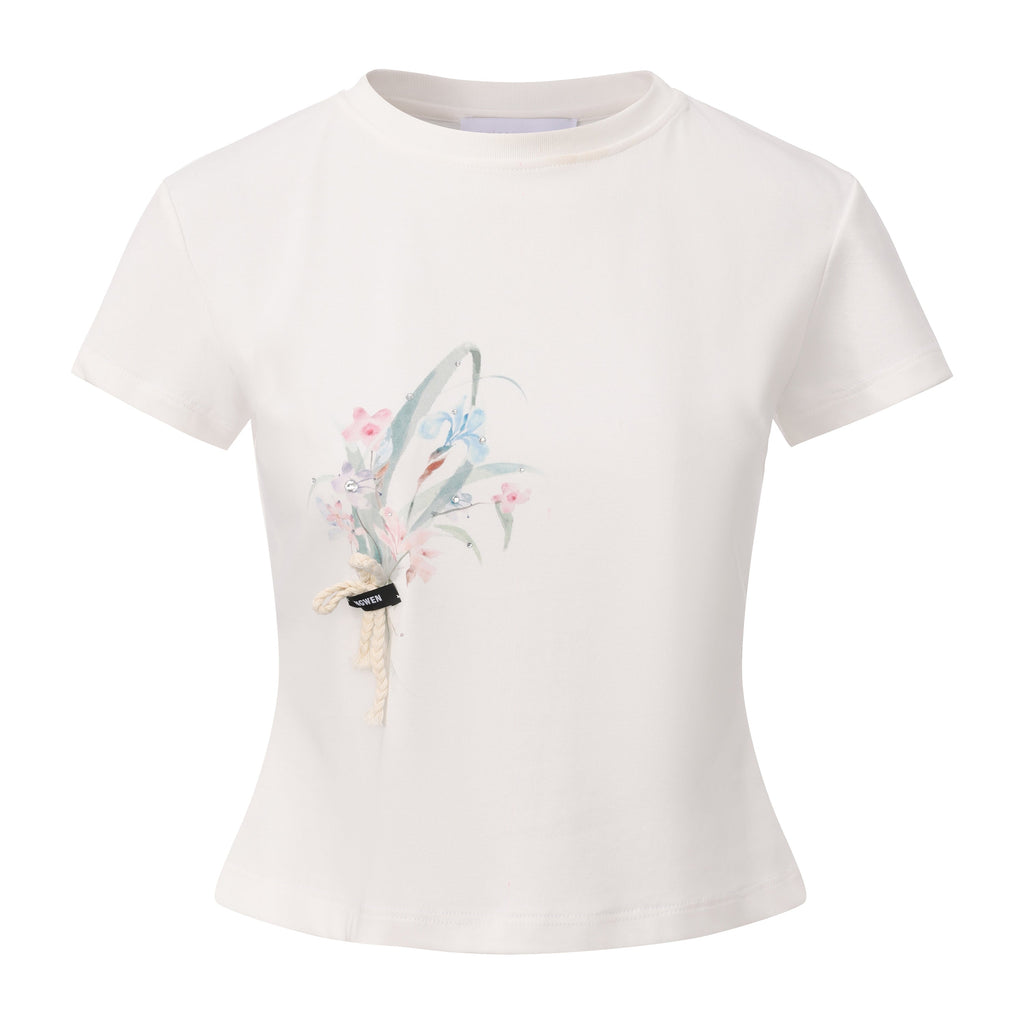 White Floral Gradient Short-Sleeved Tee