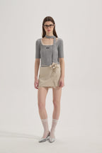 Grey Square-Neck Trimmed Top