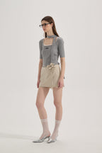 Grey Square-Neck Trimmed Top