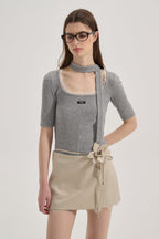 Grey Square-Neck Trimmed Top