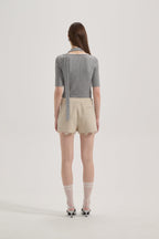 Grey Square-Neck Trimmed Top