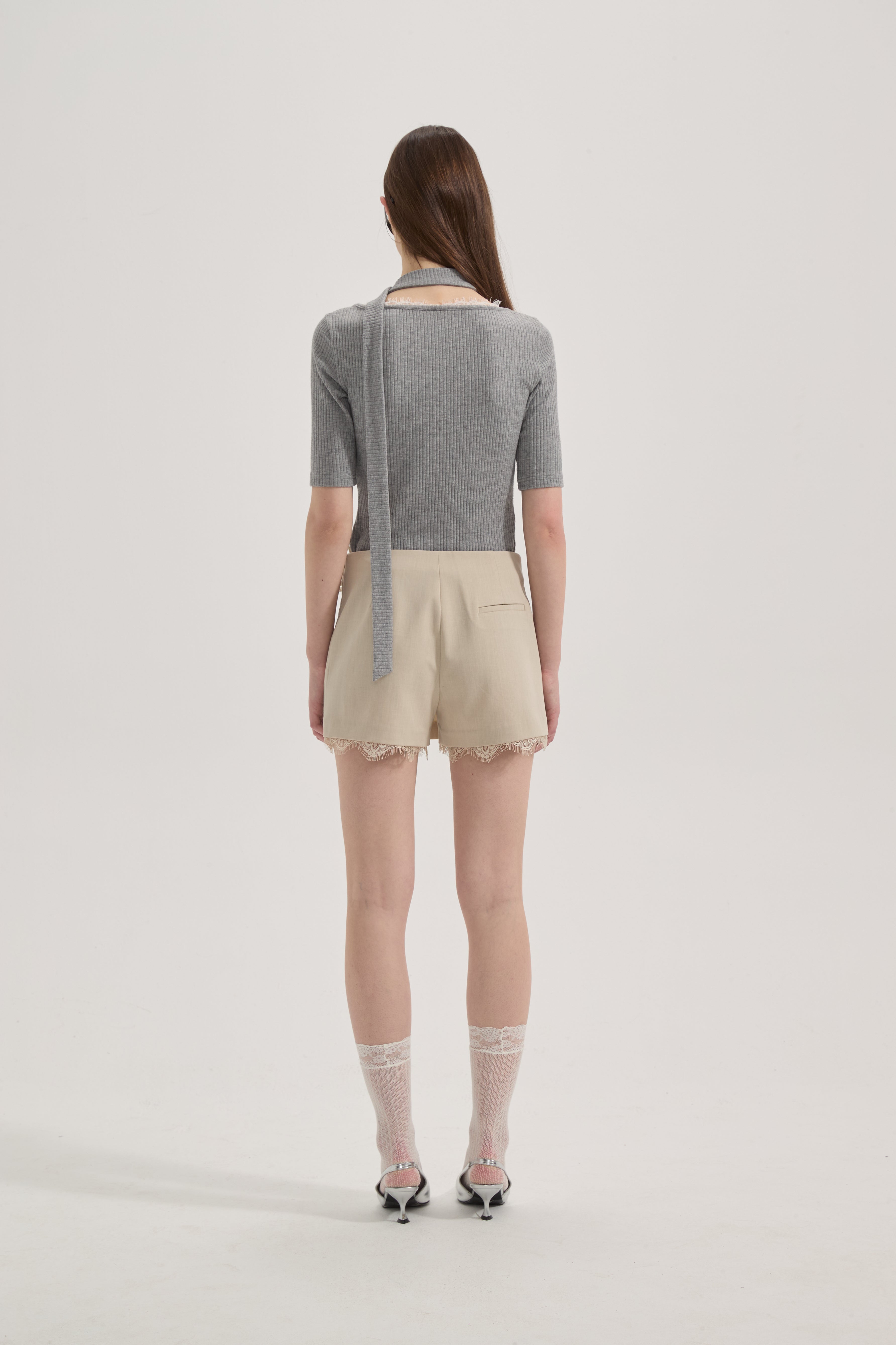 Grey Square-Neck Trimmed Top