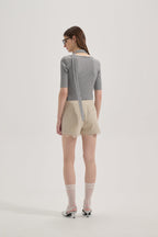 Grey Square-Neck Trimmed Top