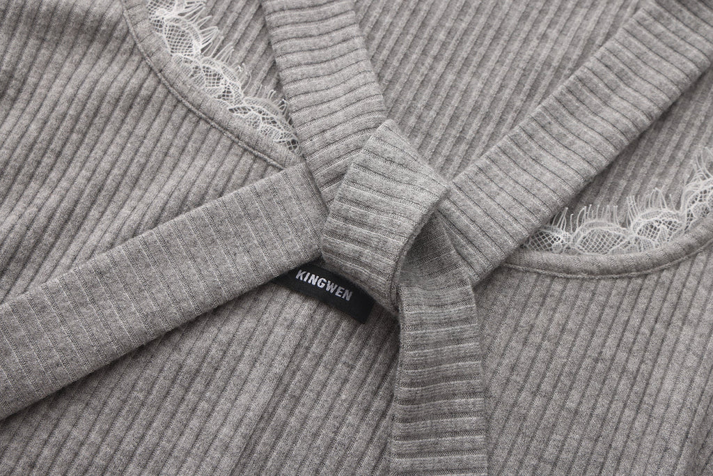 Grey Square-Neck Trimmed Top