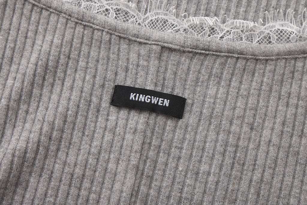 Grey Square-Neck Trimmed Top