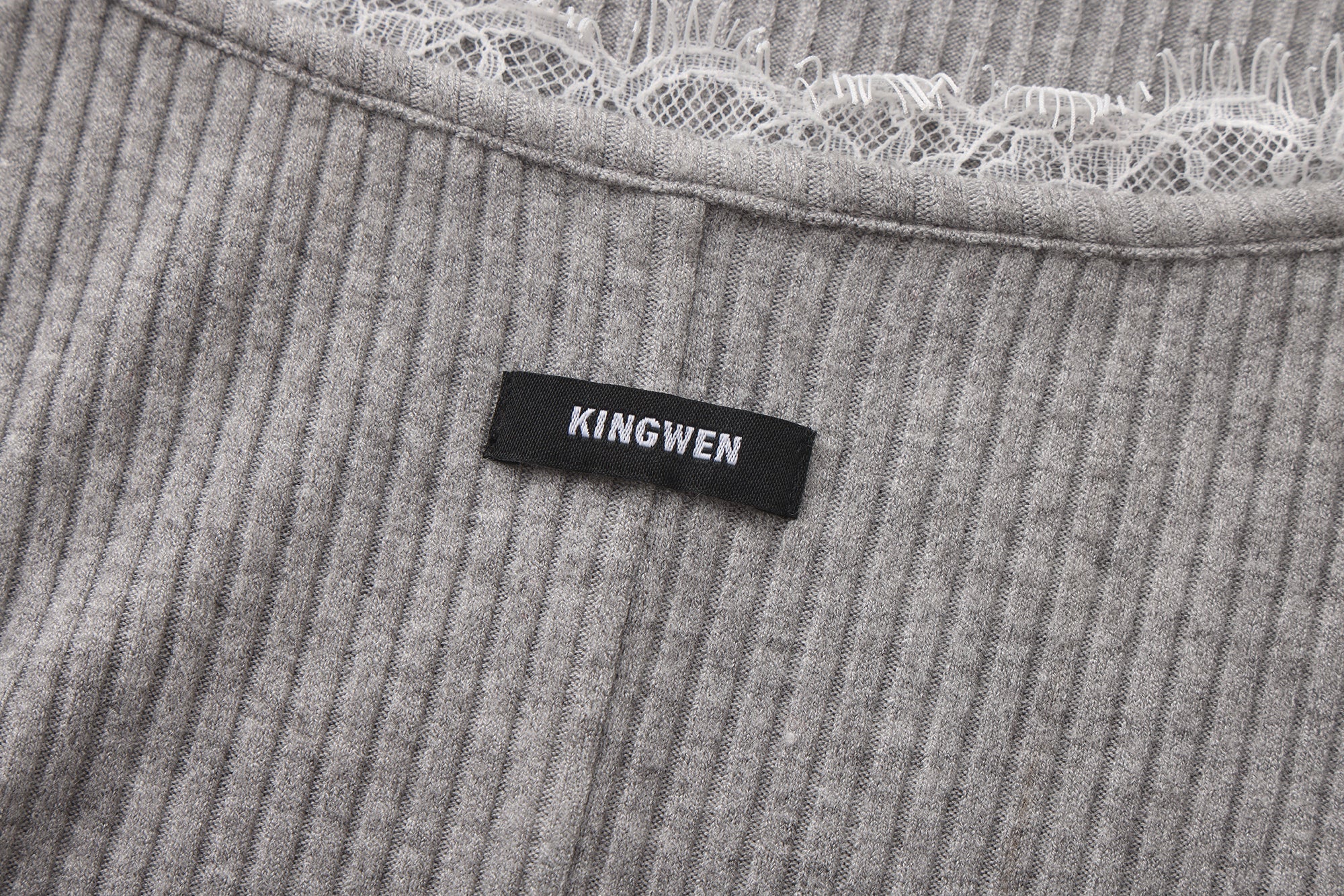 Grey Square-Neck Trimmed Top