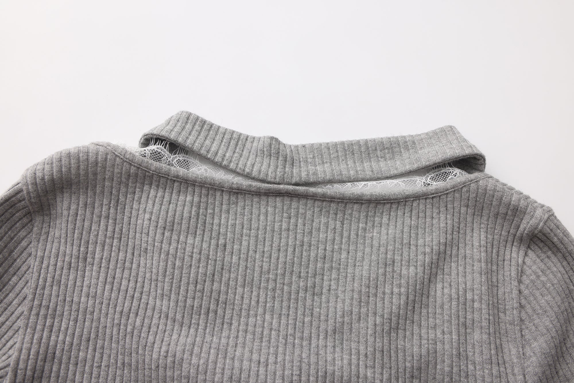 Grey Square-Neck Trimmed Top