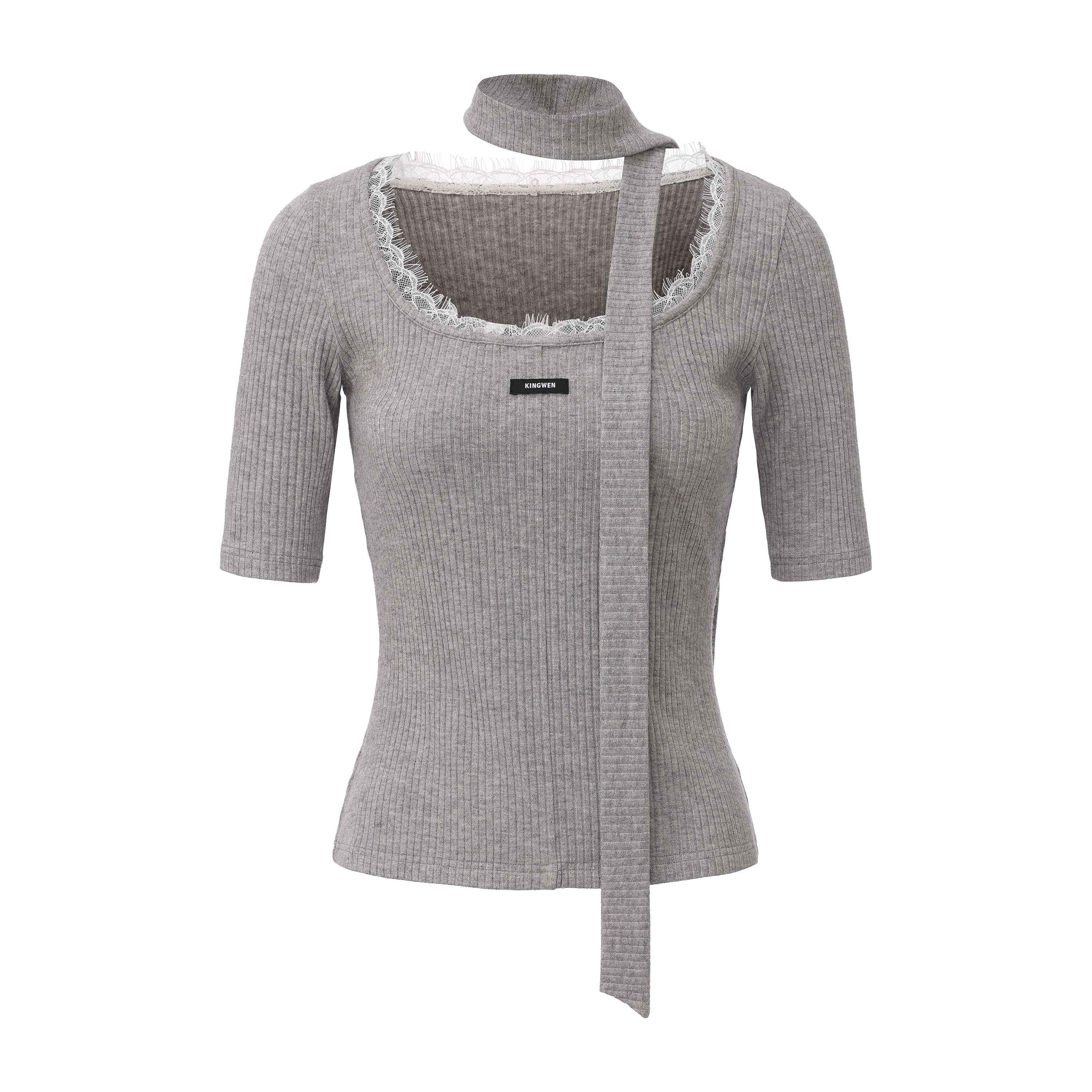 Grey Square-Neck Trimmed Top