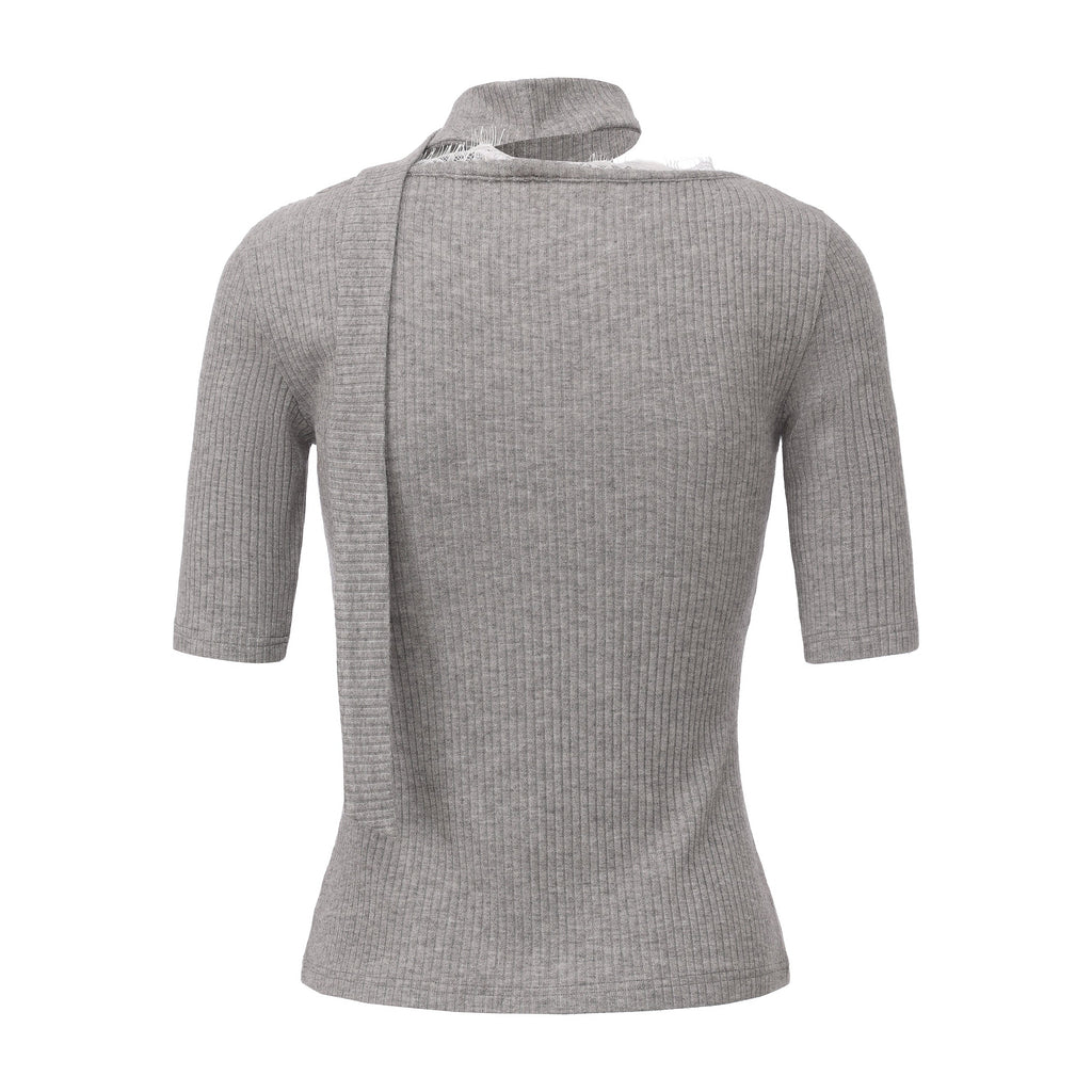 Grey Square-Neck Trimmed Top