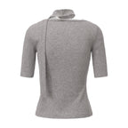 Grey Square-Neck Trimmed Top