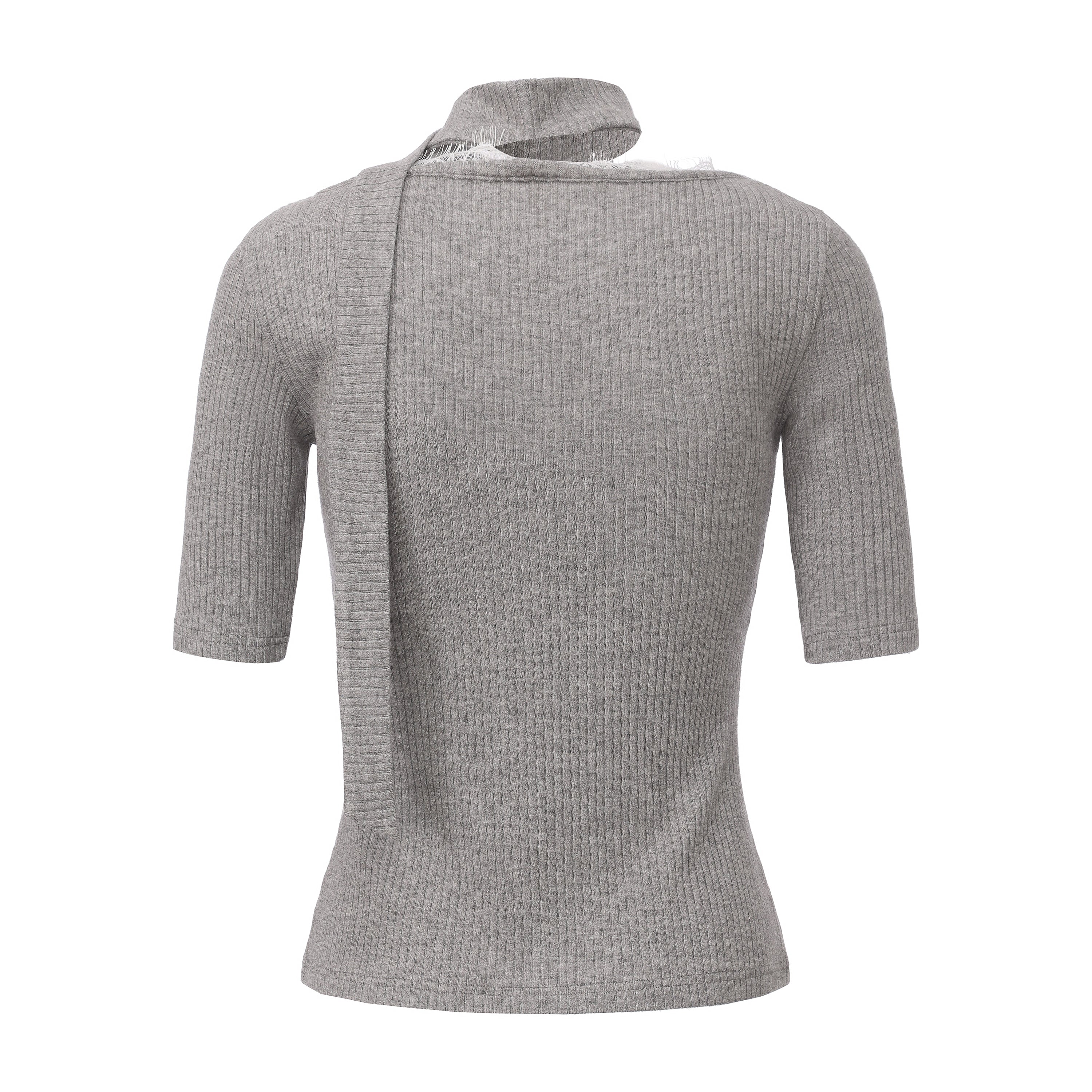 Grey Square-Neck Trimmed Top