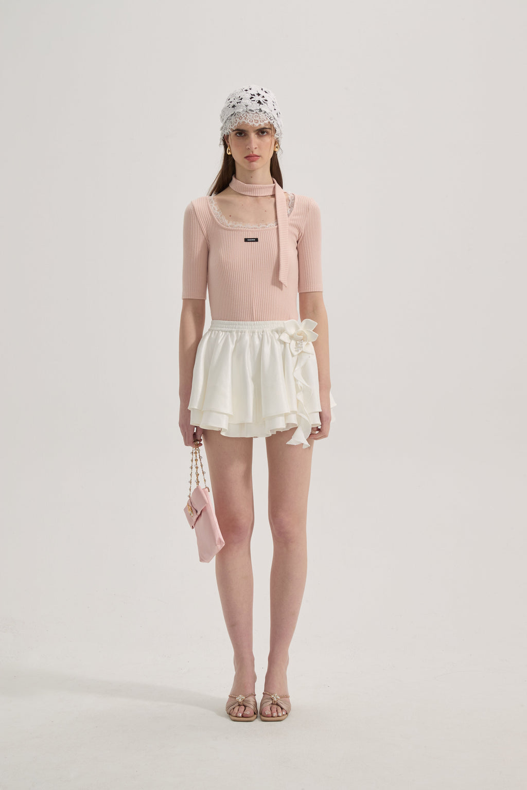 Pink Square-neck Trimmed Top