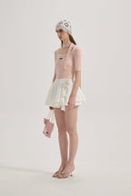 Pink Square-neck Trimmed Top